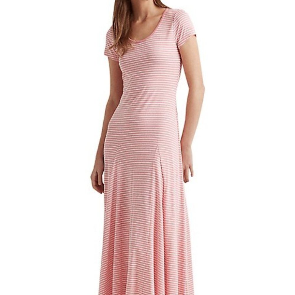 Lauren Ralph Lauren Striped Fit-&-Flare Cotton-Blend Maxi Dress Size XL